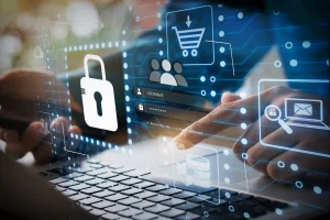 شخصی که نام کاربری رمز عبور را در لپ تاپ امن وارد می کند