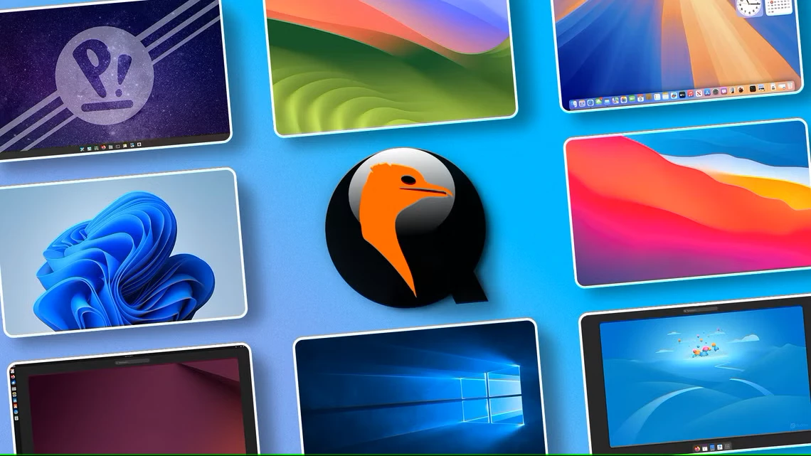 qemu-logo-با-سیستم-عامل-های مختلف در اطراف