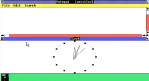 ویندوز 1.01 برنامه های ساعت و دفترچه یادداشت را نشان می دهد.