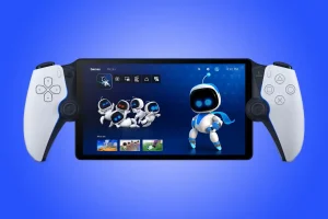 پورتال دستی پلی استیشن سونی، با پس‌زمینه شیب آبی تنظیم شده است.