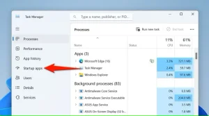"برنامه های راه اندازی" در Task Manager برجسته شده است.