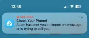 یک هشدار حیاتی در آیفون که به گیرنده میگوید کسی در تلاش است با او تماس بگیرد یا پیام ارسال کند.