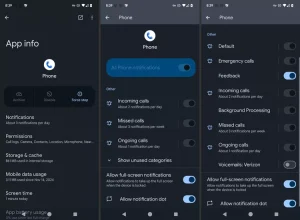 صفحه تنظیمات اطلاعات برنامه، تلفن و اعلان تلفن در Google Pixel