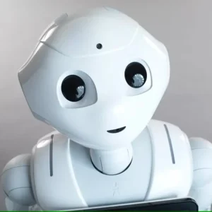 فلفل، روباتی با سر گرد، چشمان درشت و صفحه نمایش تبلت روی سینه اش.
رباتیک سافت بانک