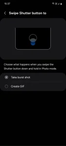 منوی دکمه شاتر سوایپ دوربین سامسونگ