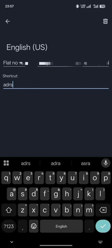تنظیم میانبر متنی در Gboard در تلفن اندروید.