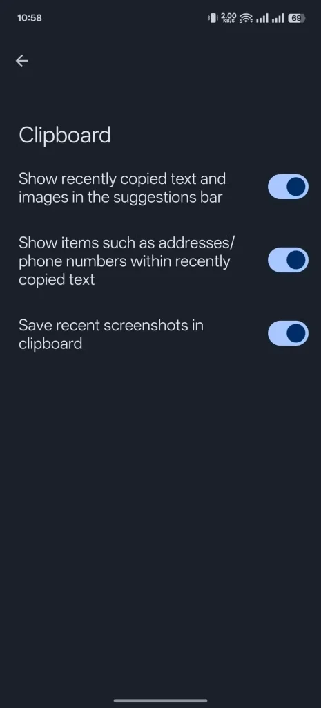 گزینه ذخیره اسکرین‌شات‌های اخیر در کلیپ‌بورد را در تنظیمات Gboard فعال کنید.