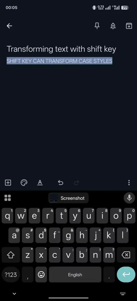 تبدیل سبک حروف بزرگ به حروف بزرگ با استفاده از کلید Shift.