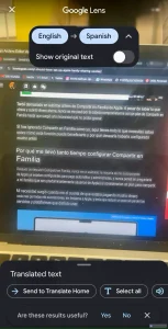 ترجمه یک صفحه از متن با استفاده از Google Translate.