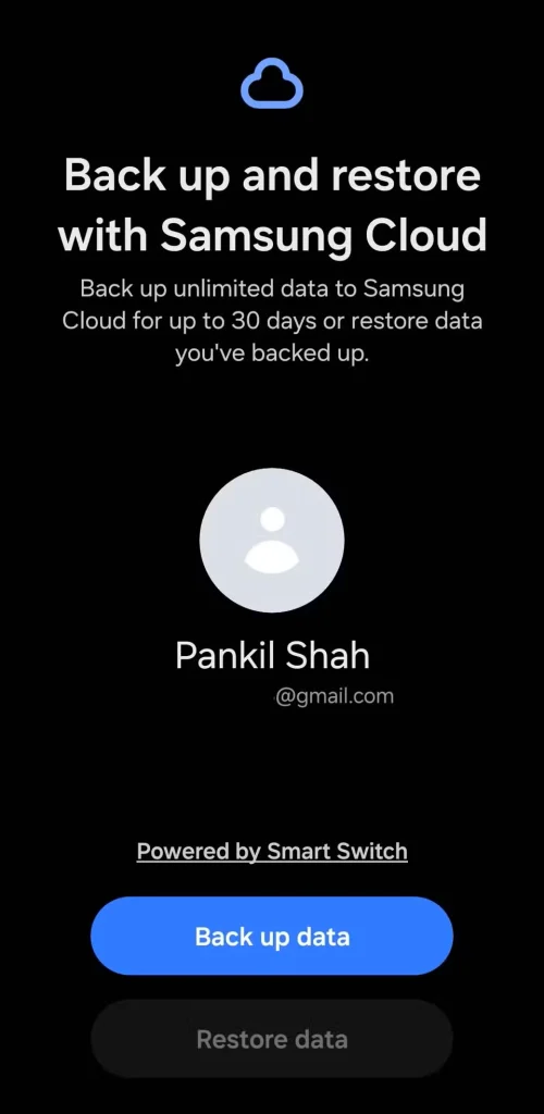 پشتیبان‌گیری و بازیابی با صفحه Samsung Cloud در گوشی