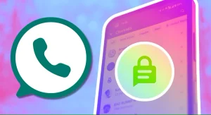لوگوی WhatsApp در کنار پنجره چت قفل شده