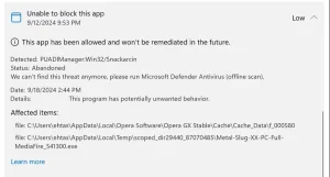 بررسی جزئیات یک رویداد امنیتی در تاریخچه حفاظت در برنامه تنظیمات ویندوز.