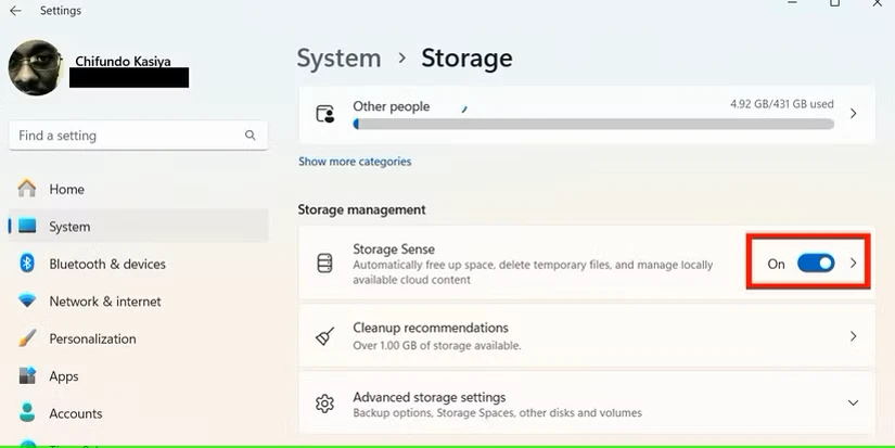 فعال کردن Storage Sense در ویندوز