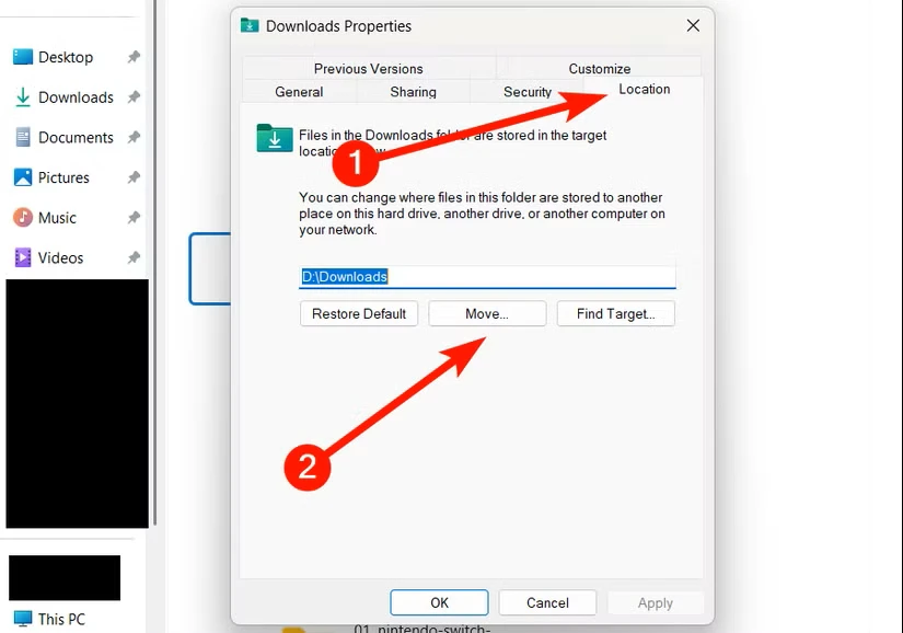 جابجایی محل یک پوشه در ویندوز 11
