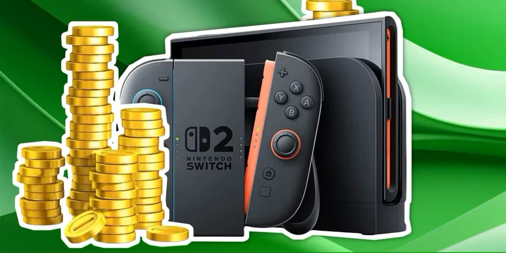 نینتندو سوییچ با سکه های طلا در نزدیکی آن.
