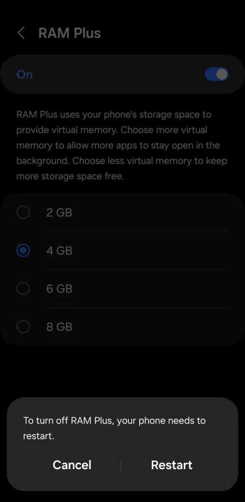 منوی سرعت پردازش در گوشی سامسونگ