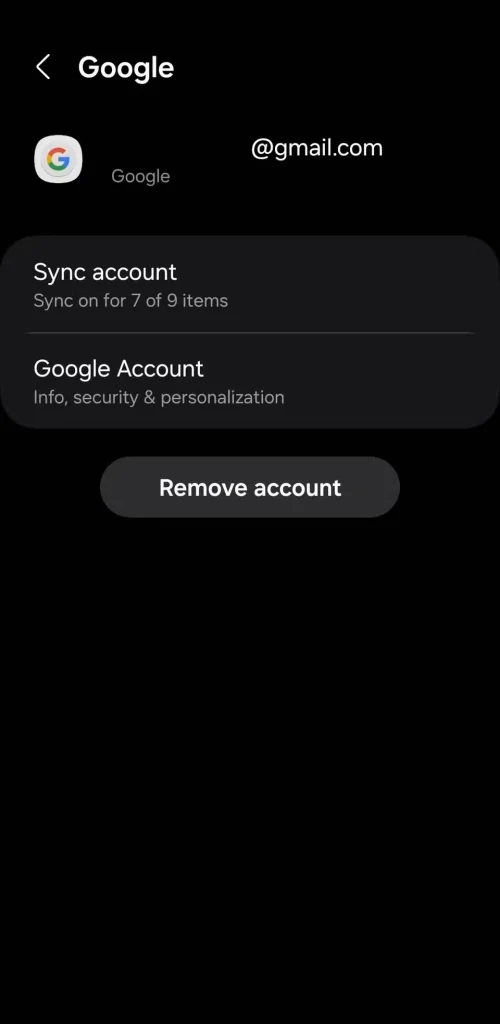 تنظیمات همگام‌سازی برای حساب گوگل در اندروید-