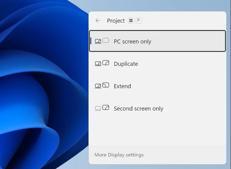 تنظیمات پروژکتور در ویندوز ۱۱.