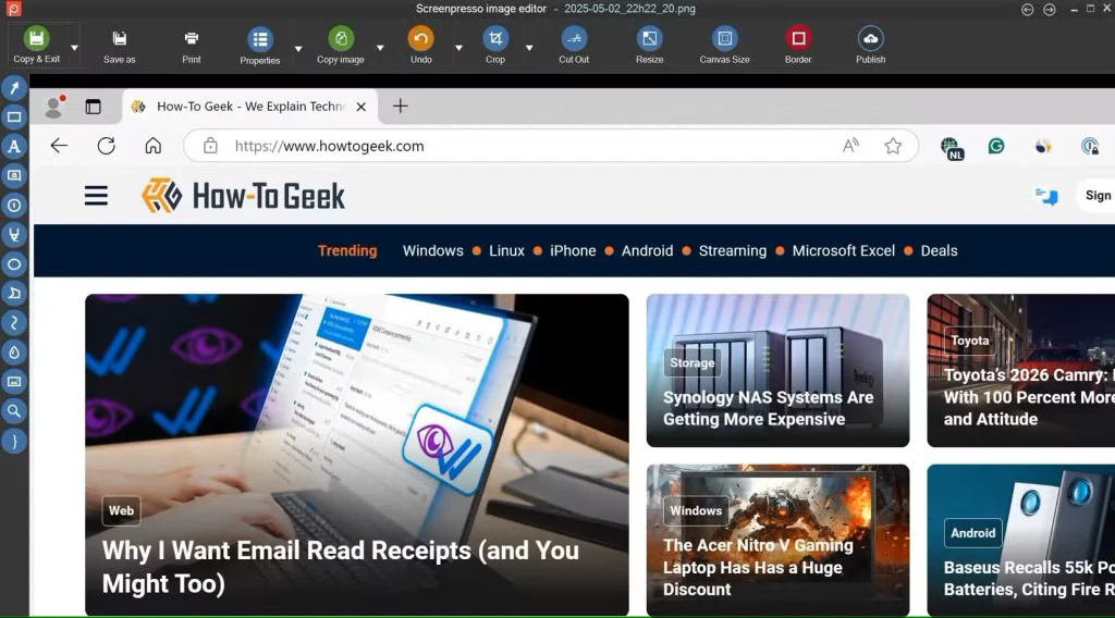 ویرایش اسکرین‌شات در برنامه Screenpresso.