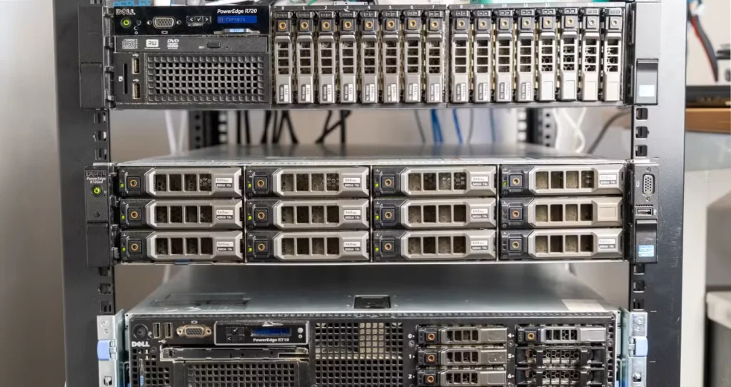 خوشه‌ای از سرورهای ذخیره‌سازی سازمانی در رک.