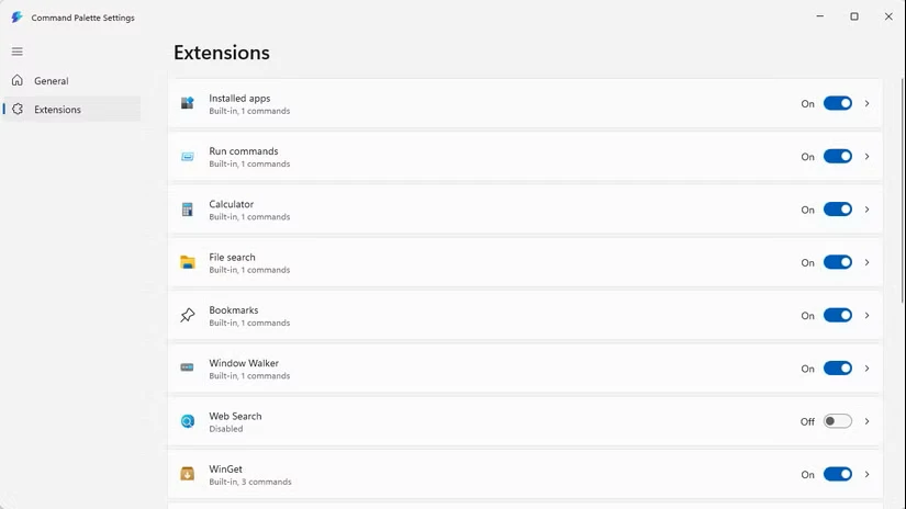 افزونهها در پالت فرمان ادغام شدهاند.