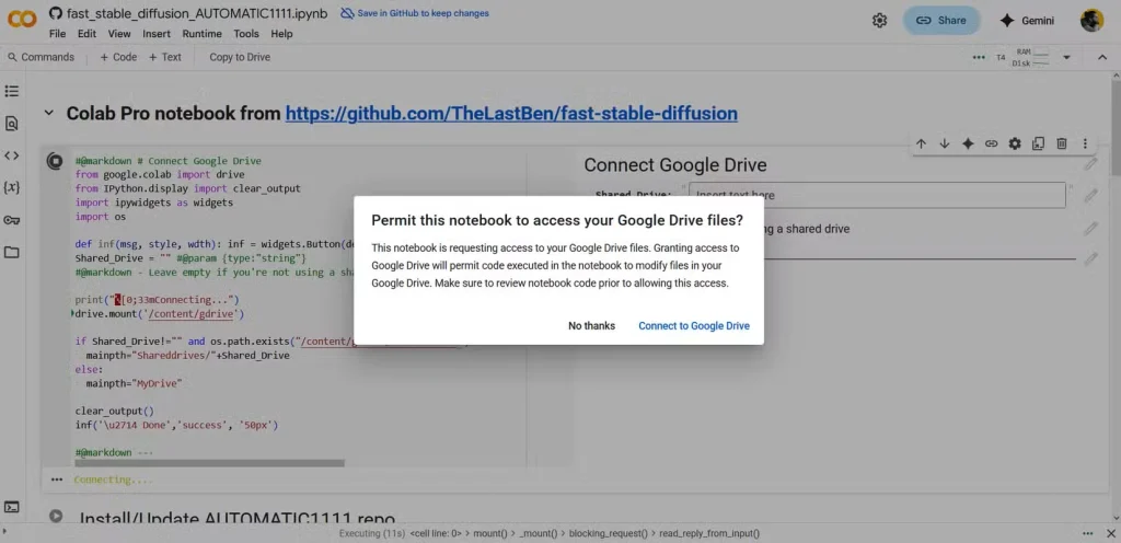 مقداردهی اولیه دفترچه یادداشت Stable Diffusion در Google Colab.
