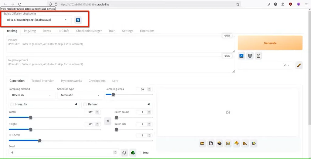 مدل Inpainting که روی Stable Diffusion در یک نمونه وب اجرا می‌شود.