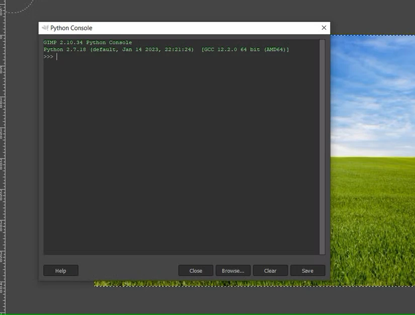 با اجرای کنسول پایتون در GIMP، یک بررسی سلامت انجام دهید.