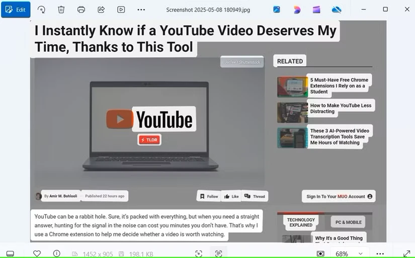 گزینه اسکن متن در برنامه Photos ویندوز ۱۱