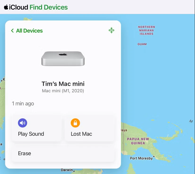 حذف مک مینی از حساب iCloud.