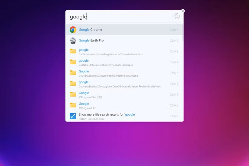 جستجوی برنامهها در نوار جستجوی اصلی Listary.