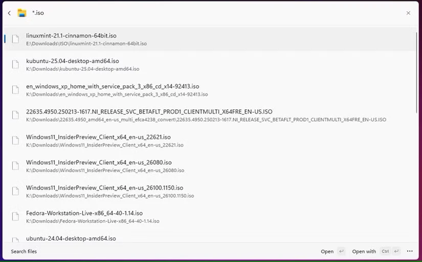 جستجوی فایلهای ISO با استفاده از پالت فرمان.