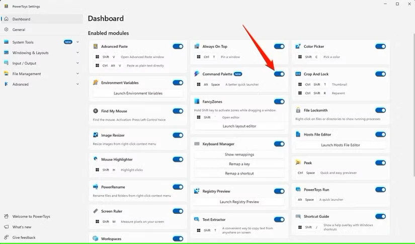 گزینه Command Palette در PowerToys.