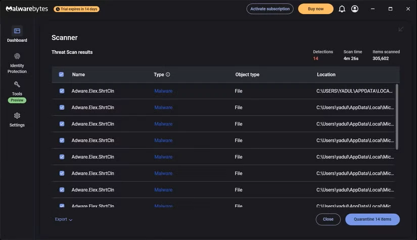 Malwarebytes در حال اسکن یک کامپیوتر ویندوزی