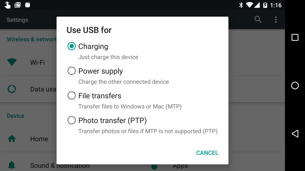 گزینه های حالت اتصال موبایل به کامپیوتر